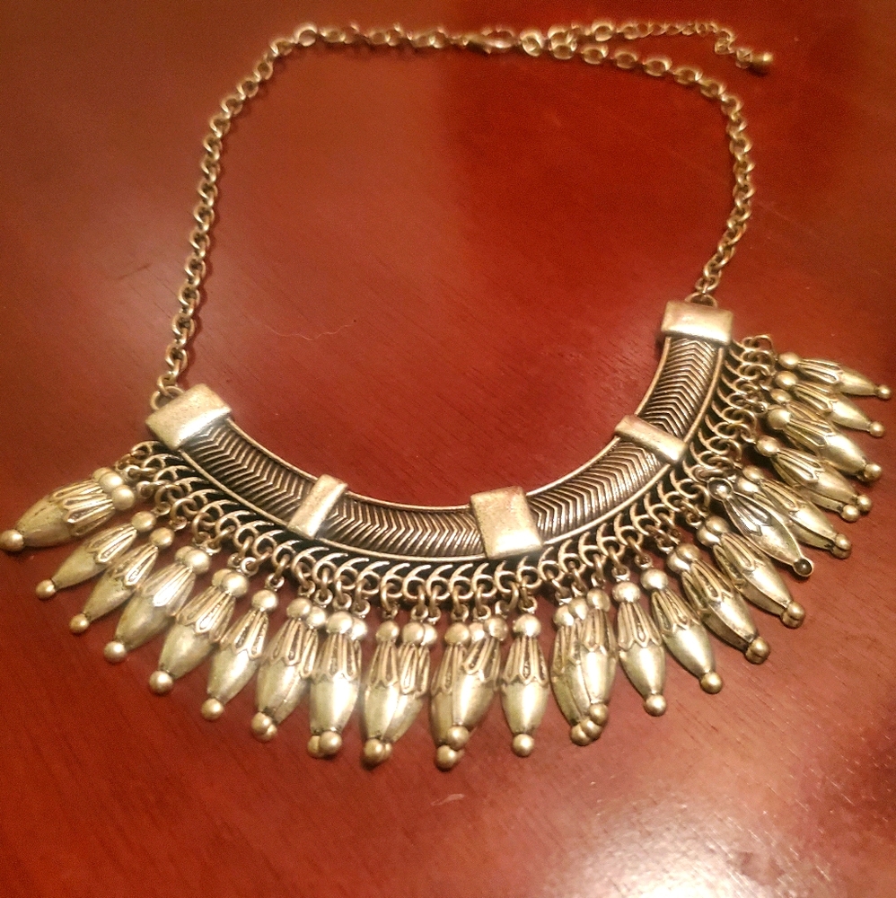 Metal and black bib necklace